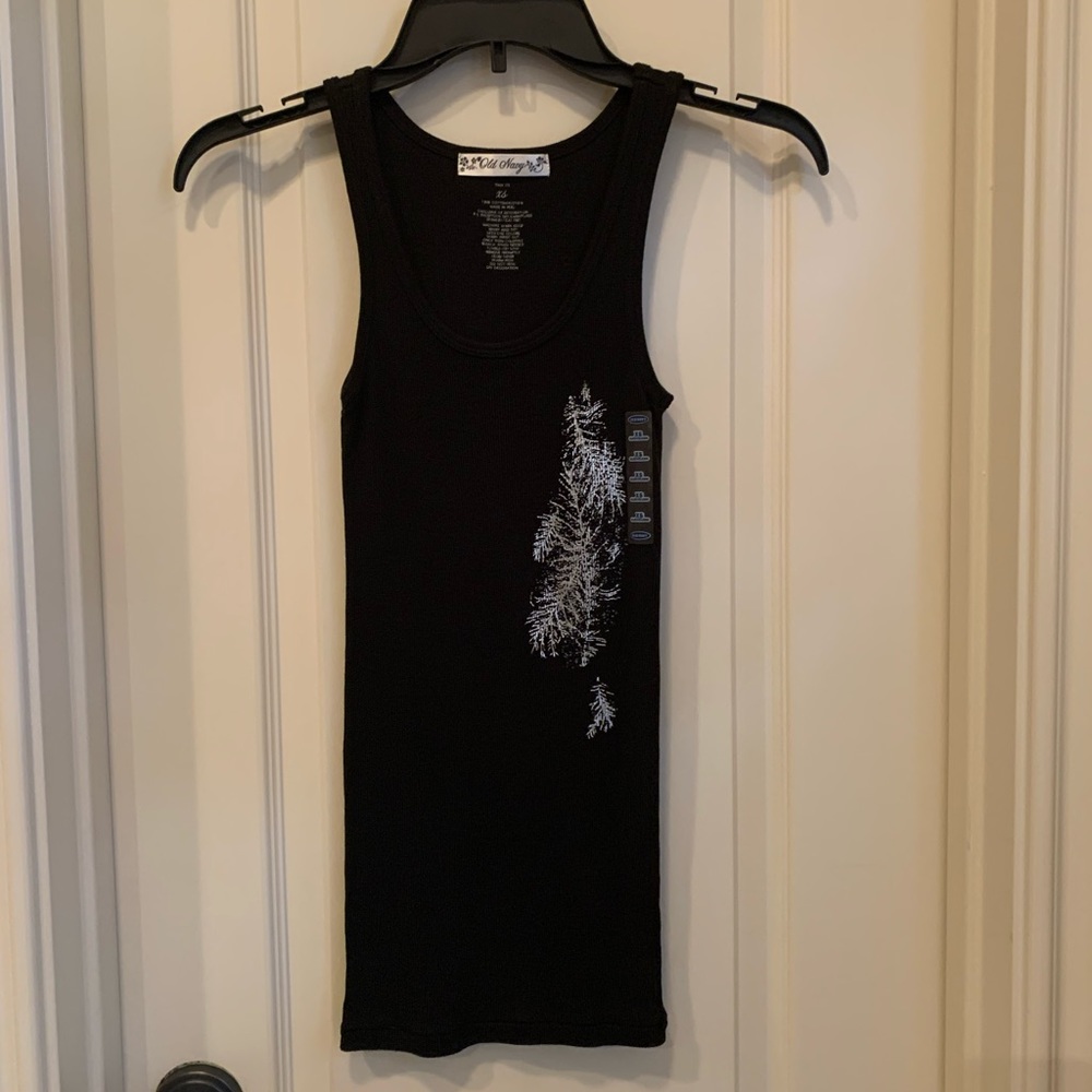 Old Navy Black / Silver Leaf Tank Top XS NWT